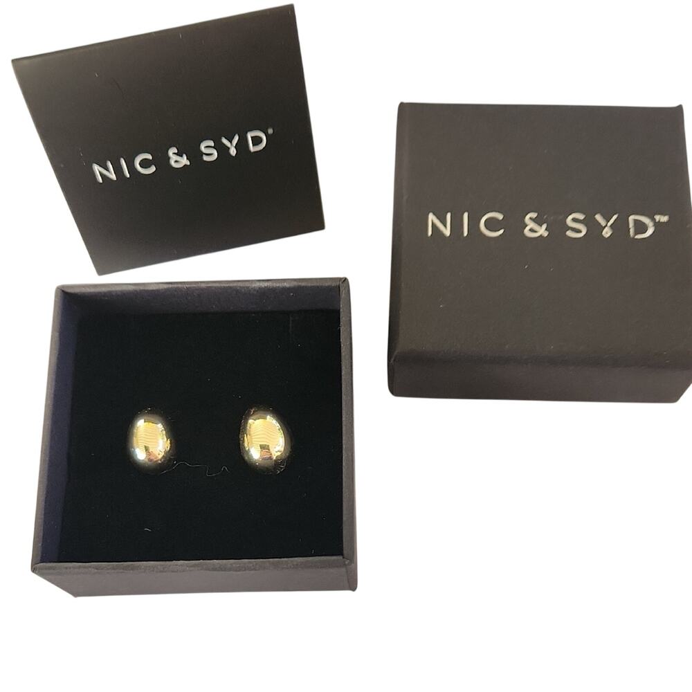 NIC & SYD Polished Gold Oval Drop Pierced Earrings New In Box